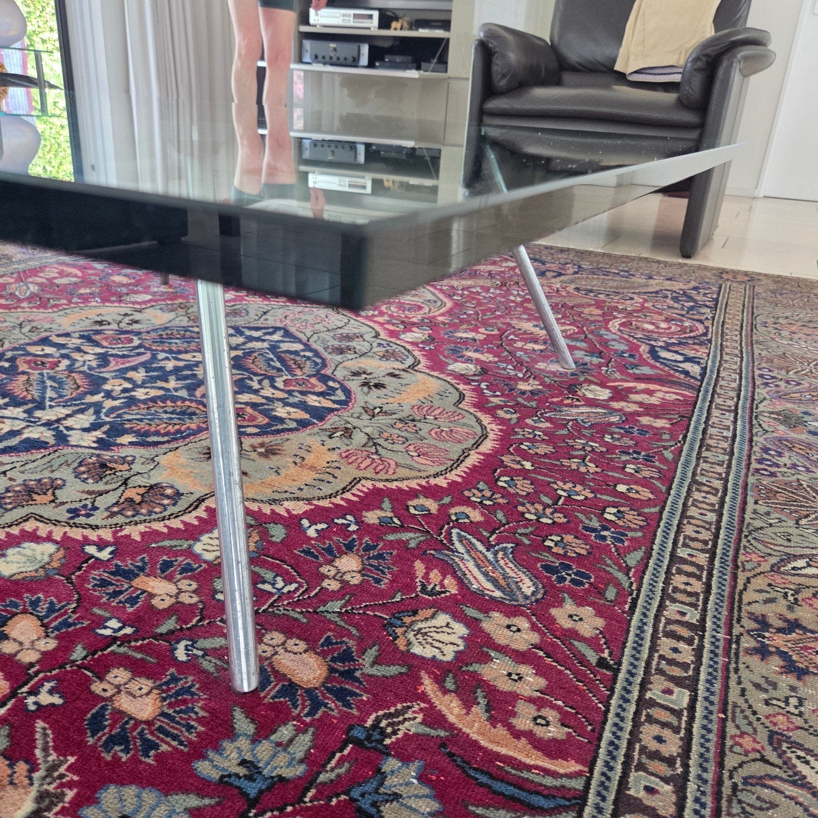 Glazen salontafel met metalen poten, Ophalen, Gebruikt, Vierkant, Glas