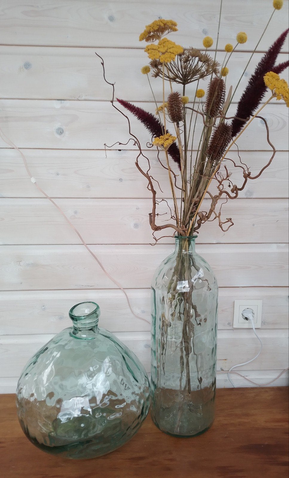 Grote groene glazen vaas en fles, Antiek en Kunst, Ophalen