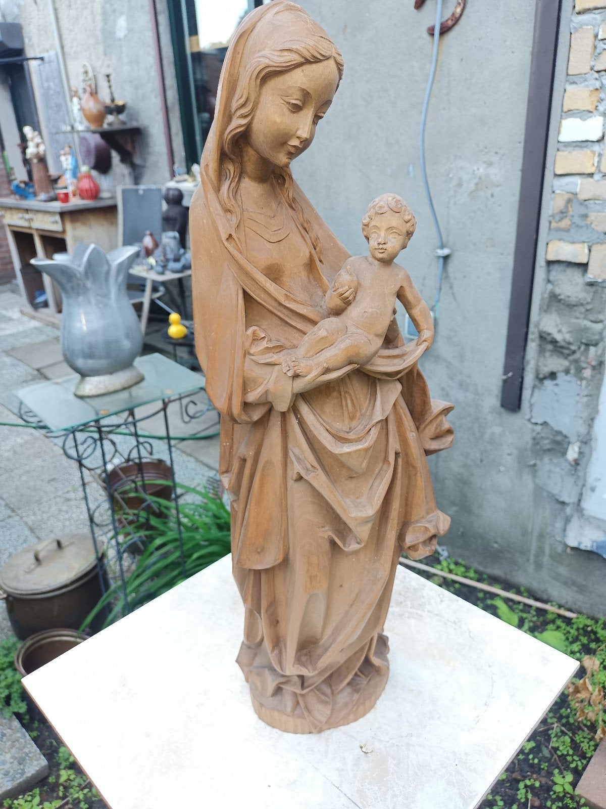 Houten beeld Maria met kind - 60 cm, Antiek en Kunst, Handgemaakt, Beeld, Hout, Klassiek