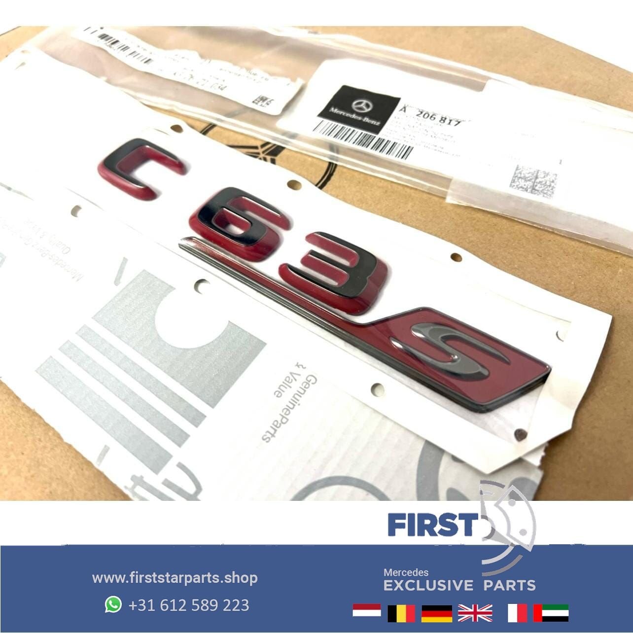 W206 S206 C63 C63s AMG E PERFORMANCE LOGO ZWART / ROOD EMBLE