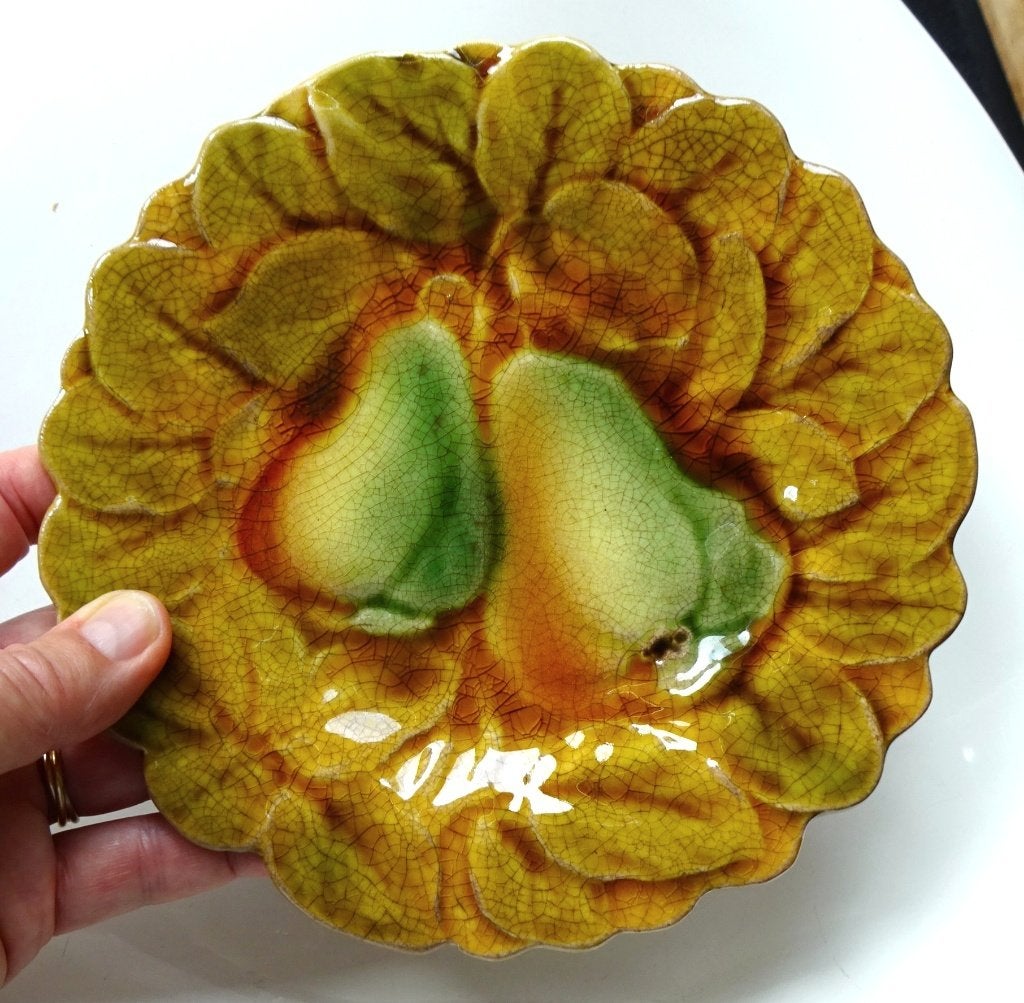 Vintage Sarreguemines majolica schaaltje: peren motief. 1957, Ophalen of Verzenden