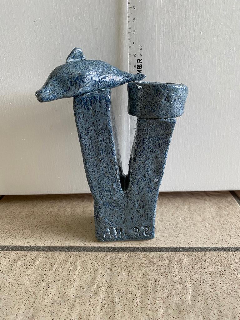 Handgemaakt beeld dolfijn waxinelichthouder wierookgaatje, Ophalen of Verzenden, Nieuw, Overige materialen, Kandelaar
