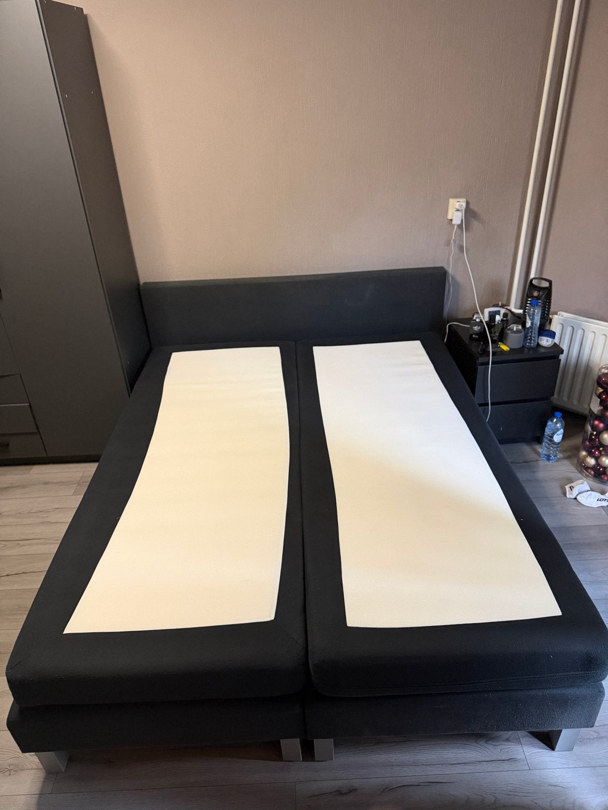 Boxspring bed/Tweepersoonsbed 160x200 cm - Goede staat, Ophalen, Gebruikt, Zwart, Tweepersoons