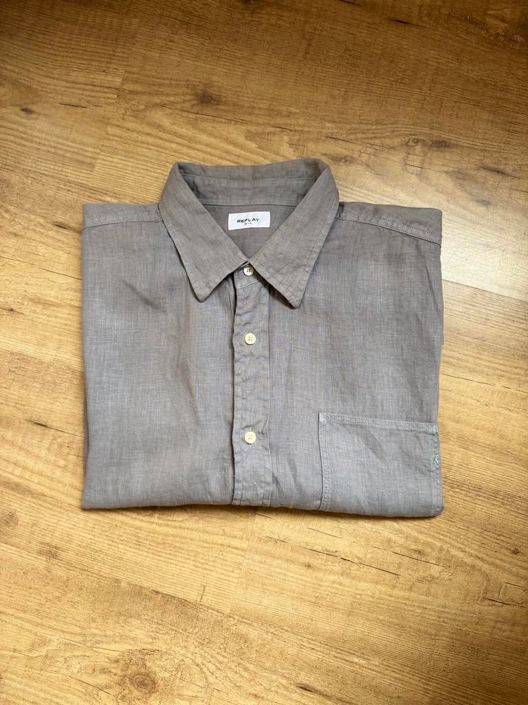 Replay overhemd 100% linnen ~ maat XL, Kleding | Heren, Ophalen of Verzenden, Zo goed als nieuw, Grijs, Halswijdte 43/44 (XL)