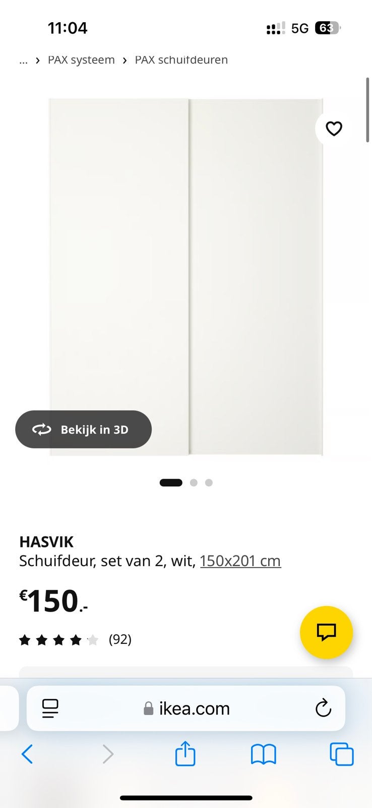 HASVIK schuifdeuren, Huis en Inrichting, Kasten | Kledingkasten, Ophalen, Gebruikt, 150 tot 200 cm, 150 tot 200 cm