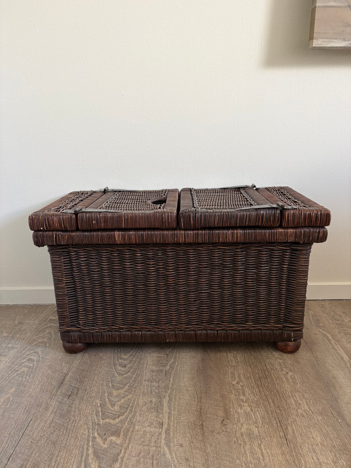Rieten/rotan/gevlochten opberg kist, Huis en Inrichting, Ophalen of Verzenden, Zo goed als nieuw, 50 tot 100 cm, Minder dan 50 cm