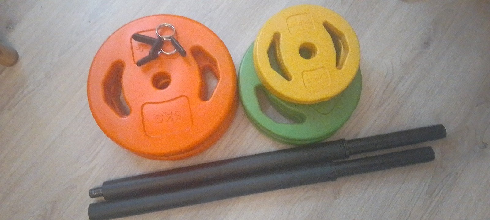 Bodypump set met halterschijven en stang, Sport en Fitness, Ophalen, Gebruikt, Armen, Halterset