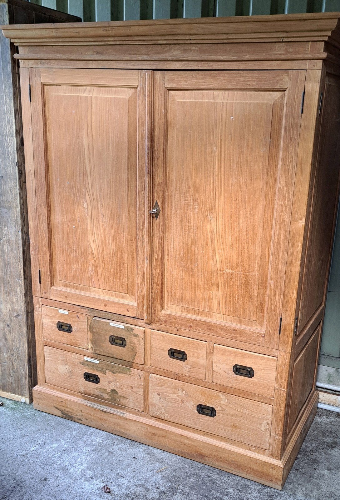 Massief Teakhouten TV kast m Laden 121/63, Ophalen, Gebruikt, 100 tot 150 cm, Landelijk, Robuust