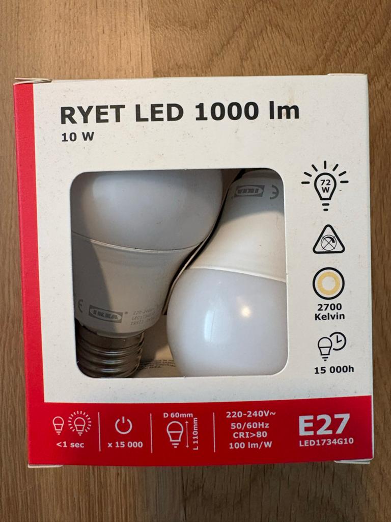 IKEA RYET LED E27 Lamp 1000lm 10W (vervangt 72W), Ophalen of Verzenden, Nieuw