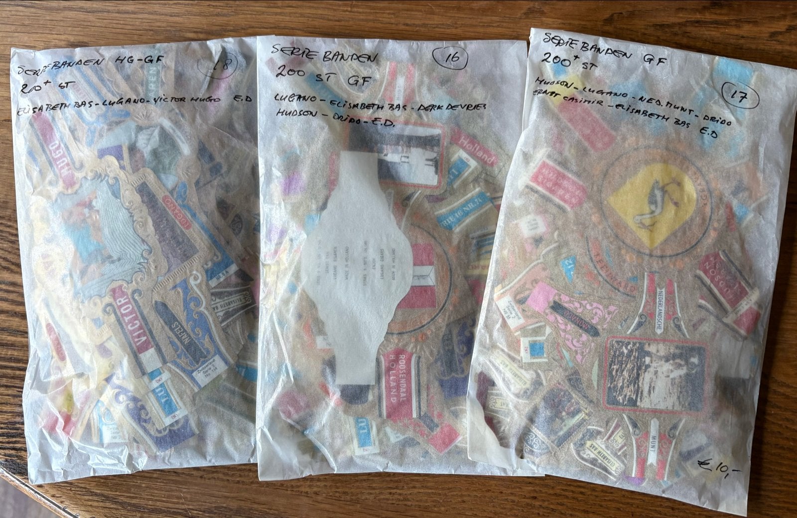 Collectie sigarenbandjes Gr. Form. 3 zakjes, ca. 600+ stuks), Ophalen of Verzenden, Gebruikt, Sigarenbandjes