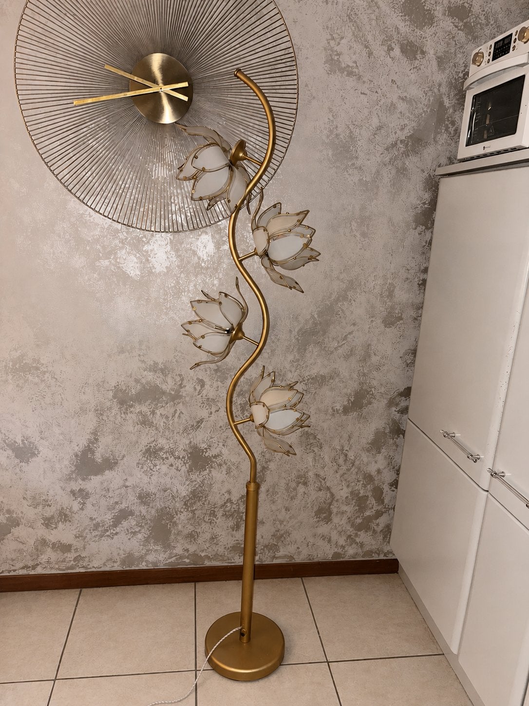Hollywood Regency vloerlamp - Lotusbloem eyecatcher, Ophalen, Gebruikt, Overige fittingen, Glas