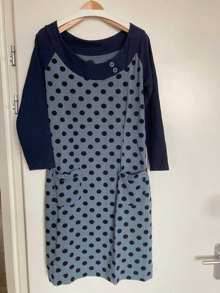 Tante Betsy jurk XL blauw met stippen, Blauw, Maat 46/48 (XL) of groter, Ophalen of Verzenden, Zo goed als nieuw