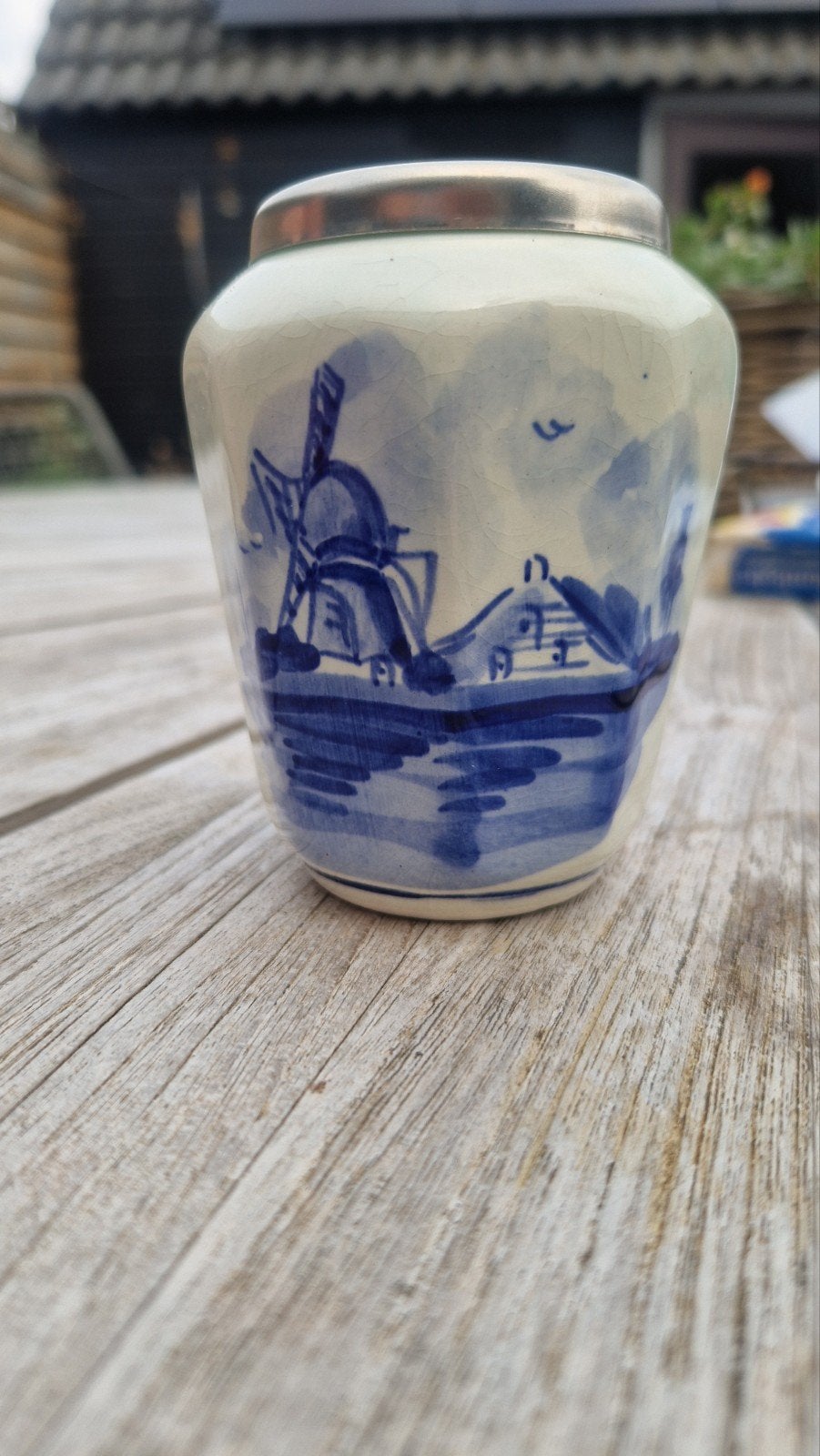 Delfts blauw potje met molen en huisjes decoratie, Antiek en Kunst, Antiek | Keramiek en Aardewerk, Ophalen of Verzenden