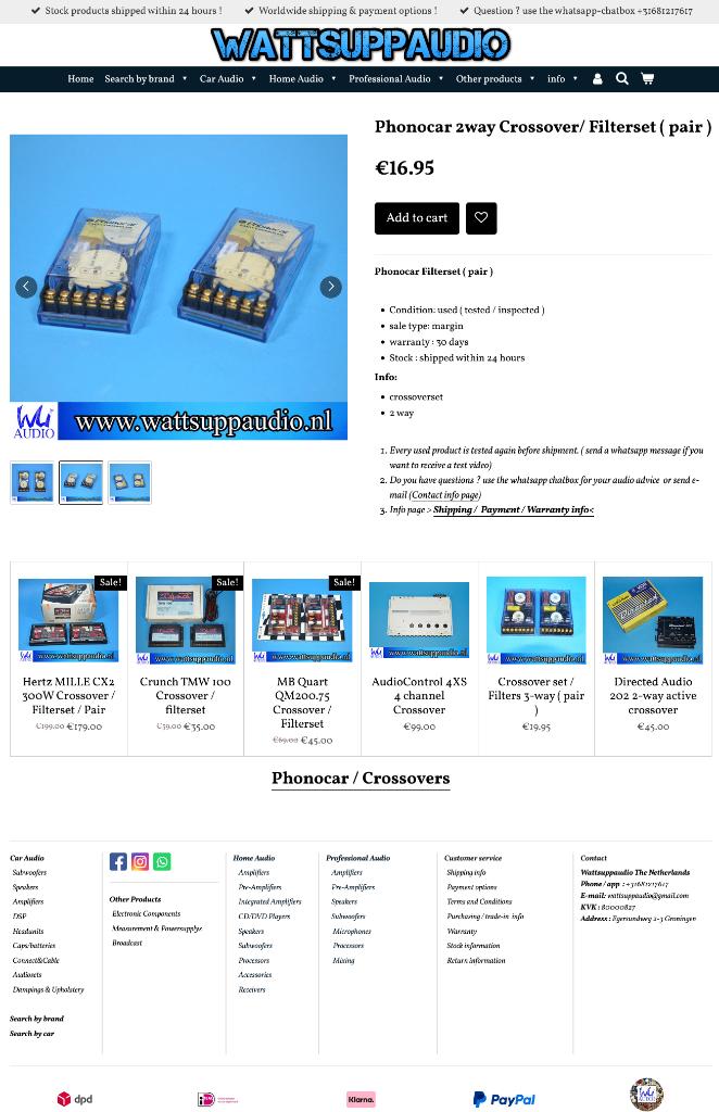 Phonocar 2way Crossover/ Filterset ( set van 2 ), Gebruikt, ., Ophalen of Verzenden, .