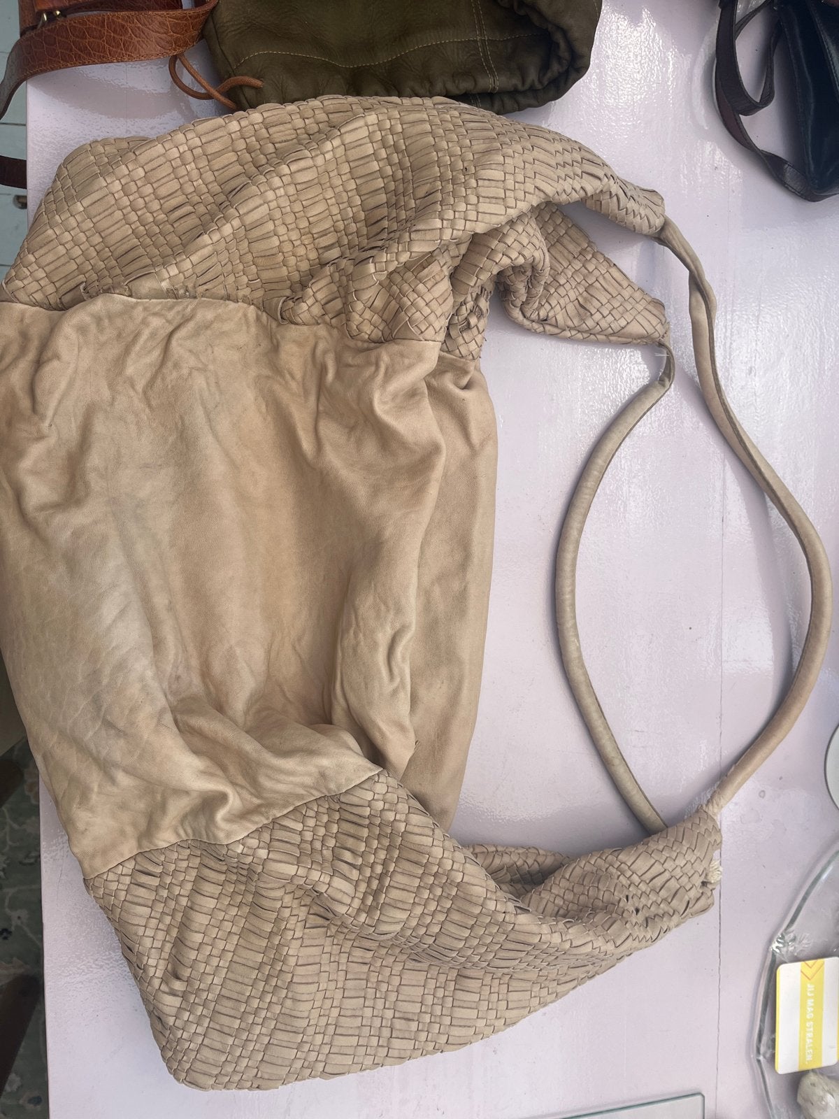 Tony Cohen Beige Gevlochten Leren Schoudertas, Ophalen of Verzenden, Gebruikt, Beige, Schoudertasje