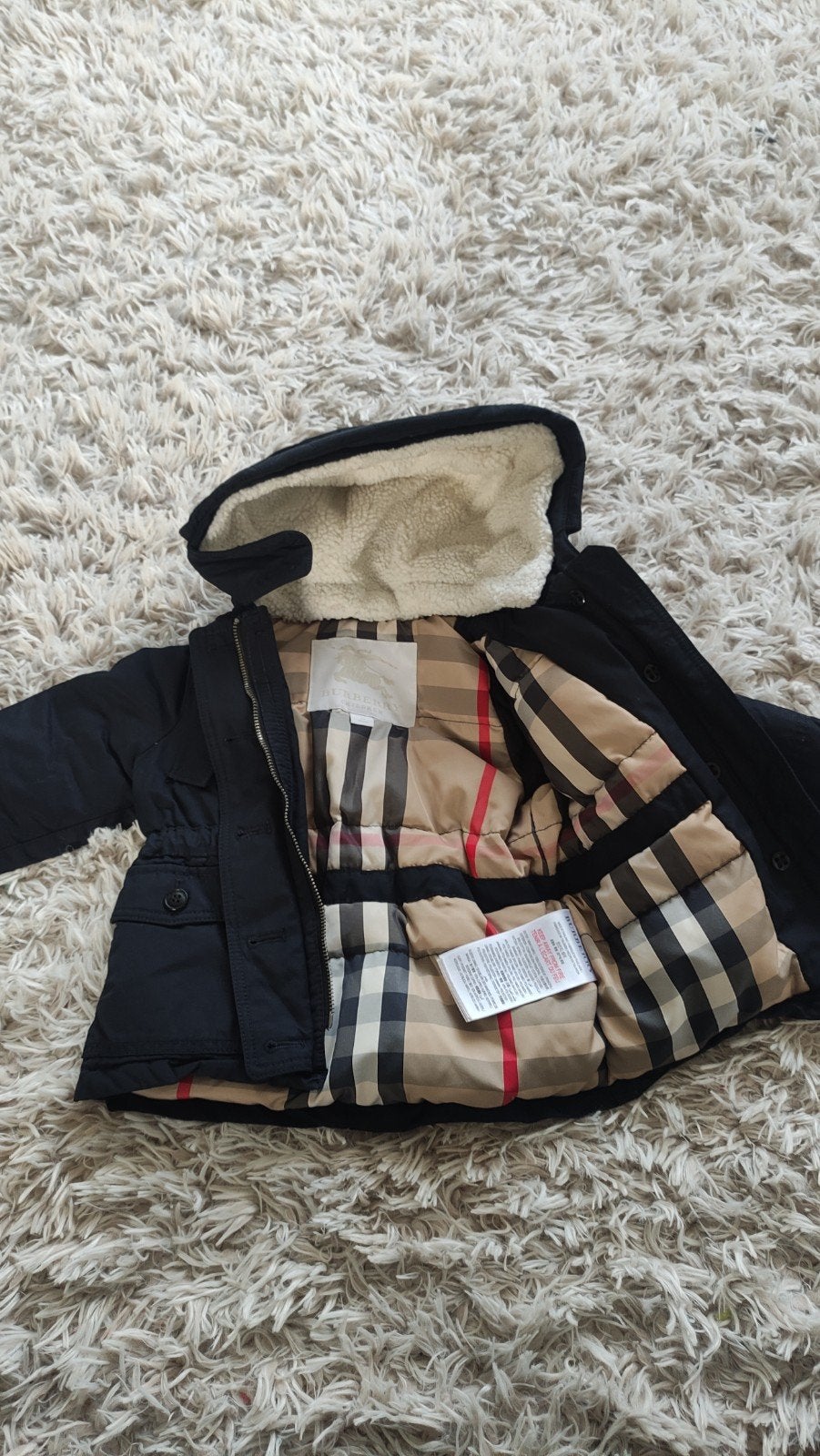 Donkerblauw Burberry winterjasje maat 74, Jongetje of Meisje, Ophalen of Verzenden, Zo goed als nieuw, Jasje