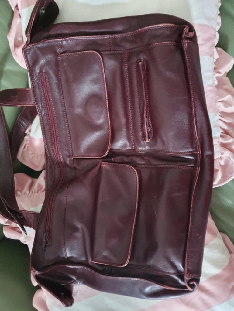 Weinrode lederen handtas — vintage chic, Italiaans leer, Ophalen of Verzenden, Zo goed als nieuw, Rood, Handtas