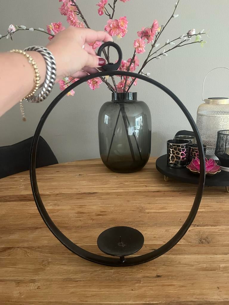 Zwarte gietijzeren hanger voor kaars, Gebruikt, 25 tot 50 cm, Zwart, Ophalen of Verzenden