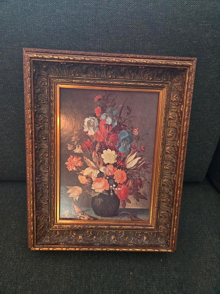 Bloemstilleven druk in Barokke Lijst - Balthasar van der Ast, Antiek en Kunst, Kunst | Schilderijen | Klassiek, Ophalen of Verzenden