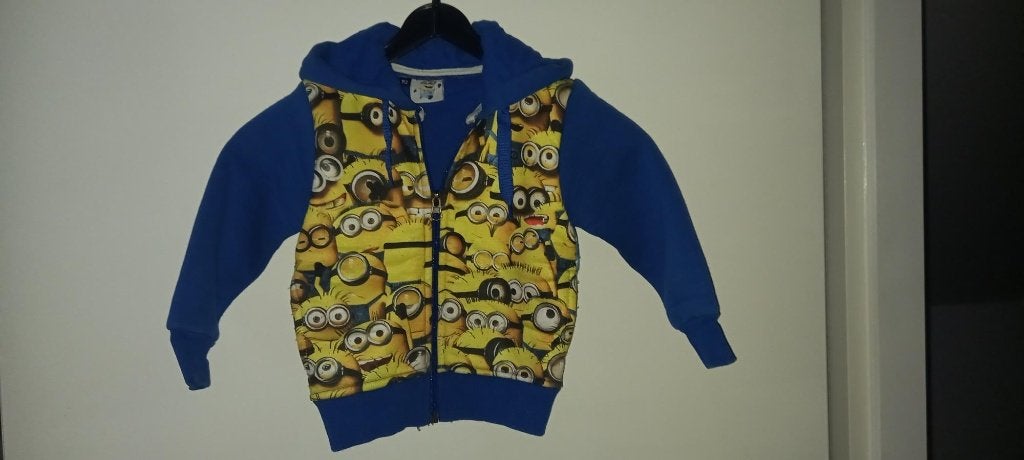 Kind: Warme Minions vest - blauw/geel - maat 92, Ophalen of Verzenden, Zo goed als nieuw, Jongen of Meisje, Broek