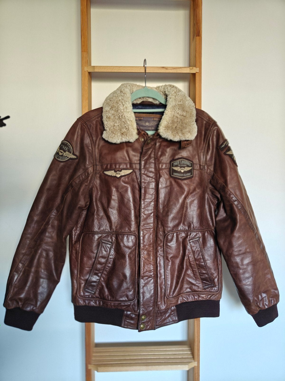 PME Legend Leren Pilotenjack met Afneembare Kraag Maat L, Kleding | Heren, Maat 52/54 (L), Bruin, Ophalen of Verzenden, Zo goed als nieuw