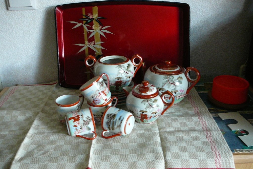 chinees theeservies 13-delig porcelein bruine rand  55 EURO, Ophalen of Verzenden