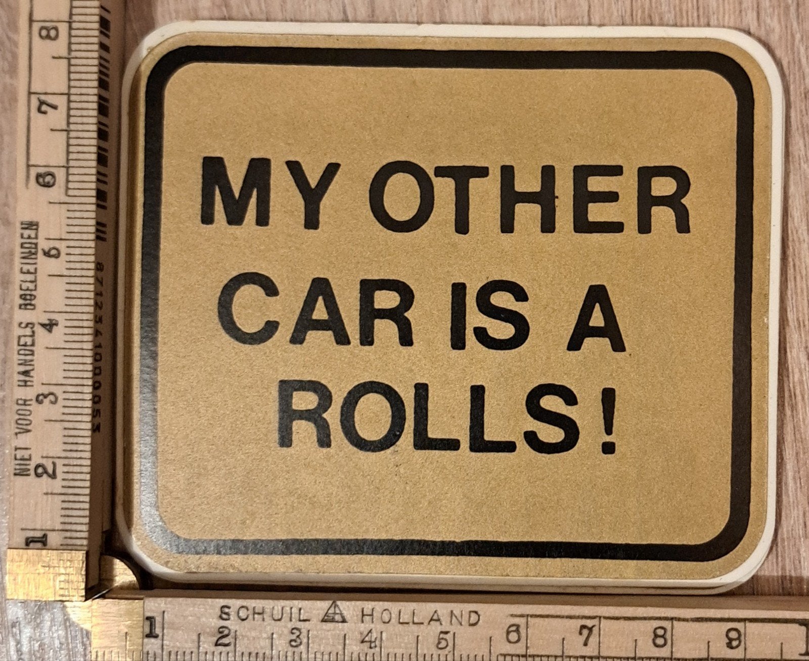 Vintage goudkleurige autosticker my other car is a Rolls, Ophalen of Verzenden, Zo goed als nieuw, Auto of Motor