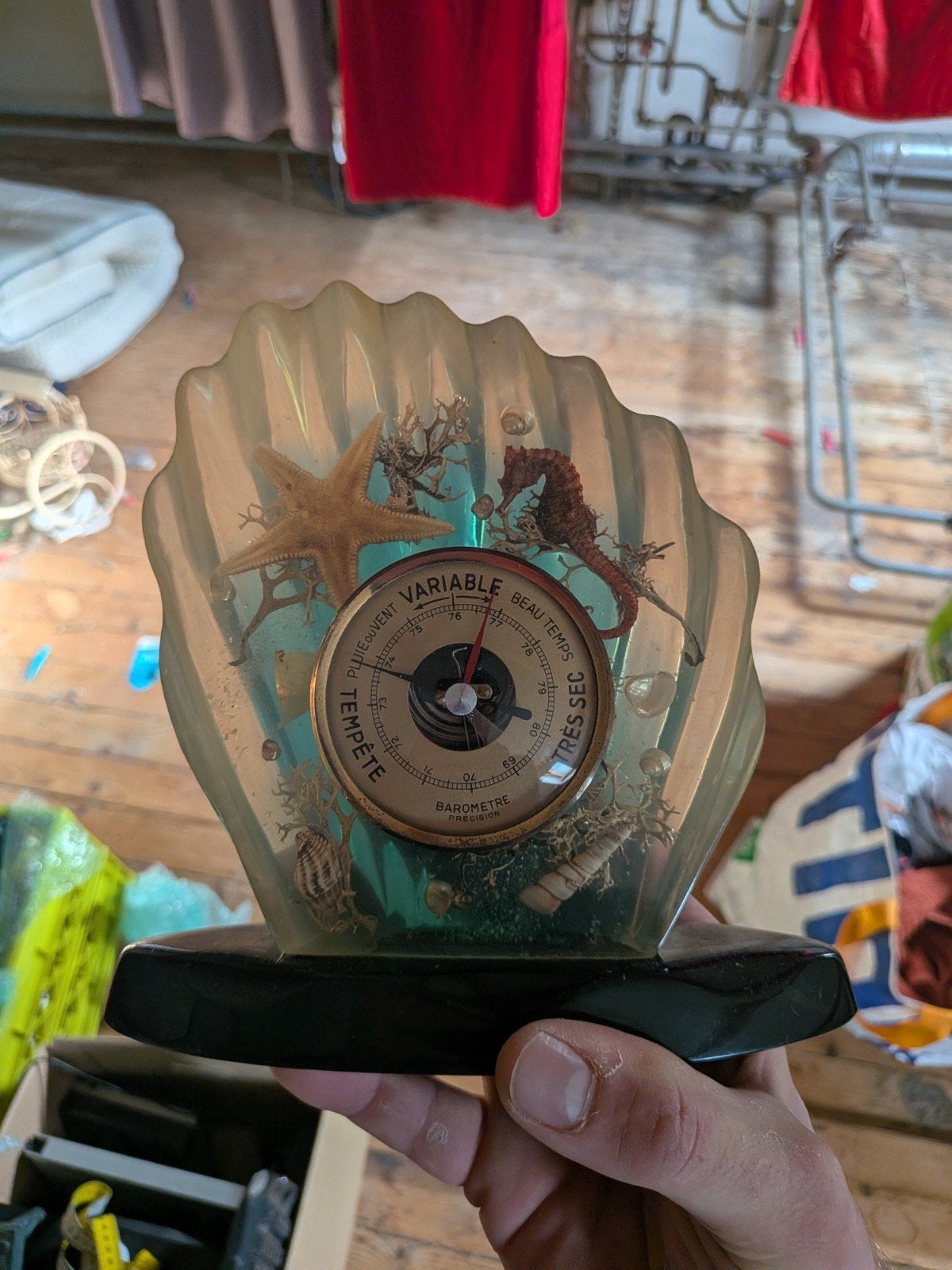 Vintage barometer in hars met zeethema, Ophalen of Verzenden, Gebruikt, Barometer