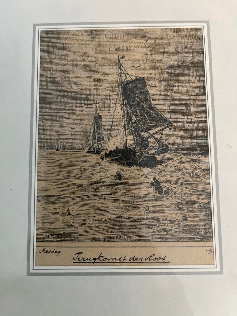 Maritieme ets: 'Terugkomst der Vloot' door Mesdag, Antiek en Kunst, 1800 - 1899, Ets, Ophalen of Verzenden, Gesigneerd