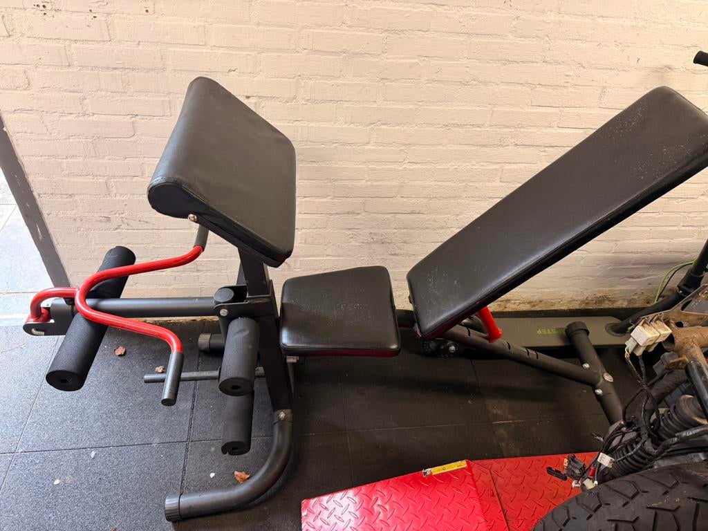Halterbank verstelbaar + arm leg & hamstring curl tot 350 kg, Ophalen, Zo goed als nieuw, Fitnessbank