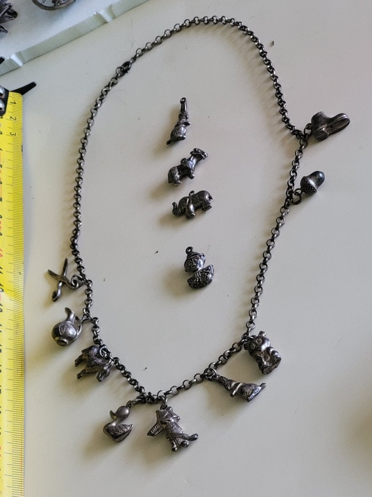 Antique Sterling Silver Animal Charm Bracelet, Ophalen of Verzenden, Zilver, Zilver
