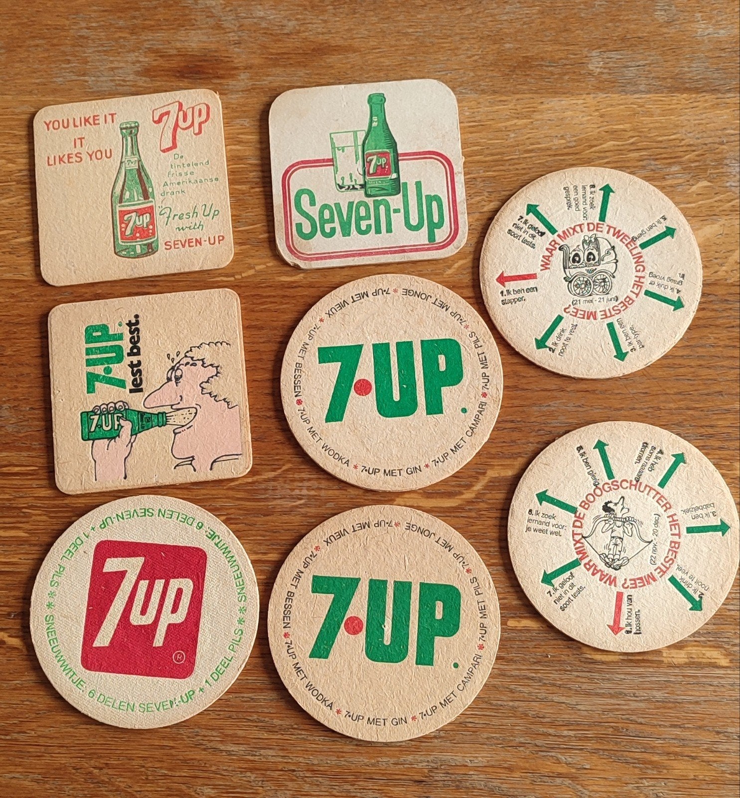Vintage 7UP viltjes onderzetters - Set van 7, Ophalen of Verzenden, Gebruikt