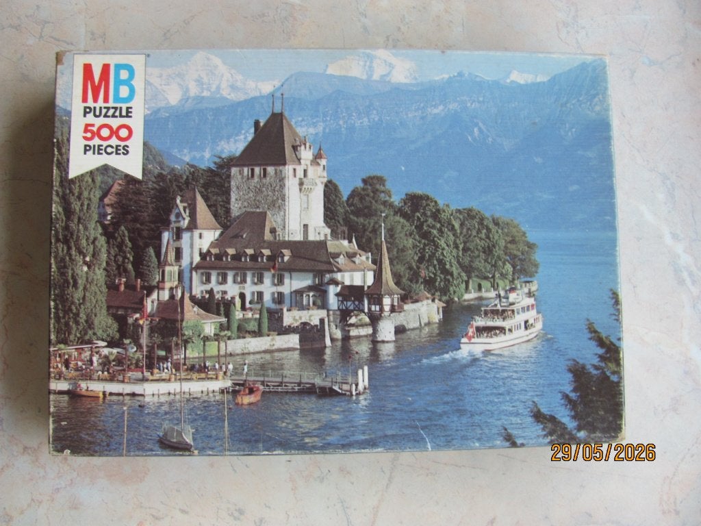 VINTAGE MB Croxley 500 pcs PUZZEL foto OBERHOFEN Castle IZGS, Ophalen of Verzenden, 500 t/m 1500 stukjes, Gebruikt, Legpuzzel
