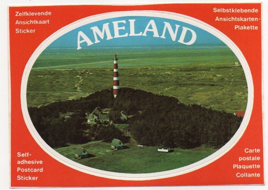 Stickerkaart Ameland (2) Vuurtoren, Ophalen of Verzenden, 1980 tot heden, Ongelopen, Waddeneilanden
