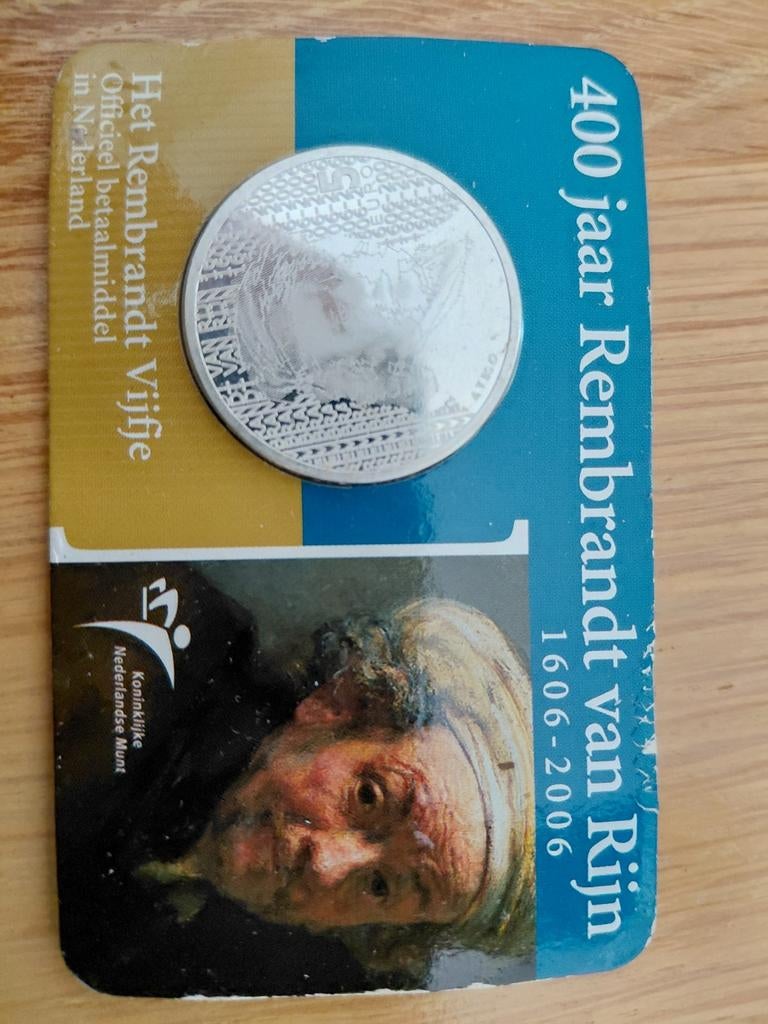 Zilveren Rembrandt Vijfje 2006 - 400 jaar Rembrandt van Rijn, Postzegels en Munten, Munten | Nederland, Zilver, Ophalen of Verzenden