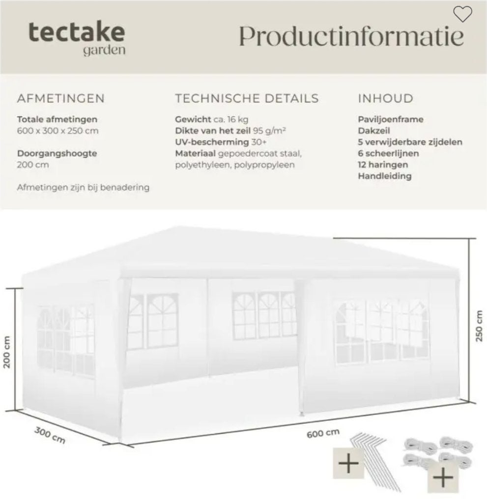 Partytent 6x3, Gebruikt, Minder dan 4 meter, Paviljoen, 5 tot 8 meter