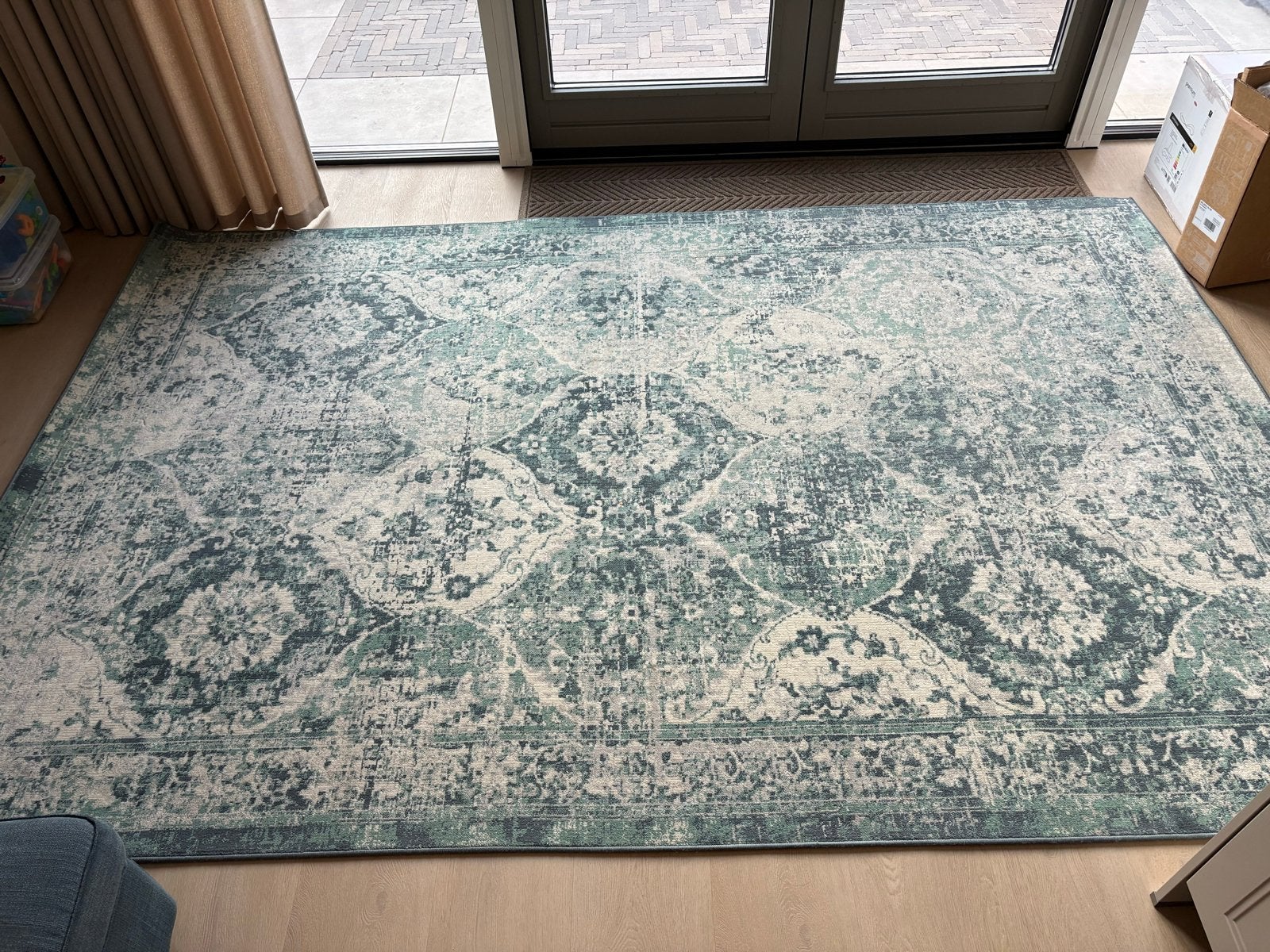 IKEA VONSBÄK Vloerkleed - Groen/Blauw, 200x280 cm, Ophalen, Zo goed als nieuw, 200 cm of meer, Rechthoekig