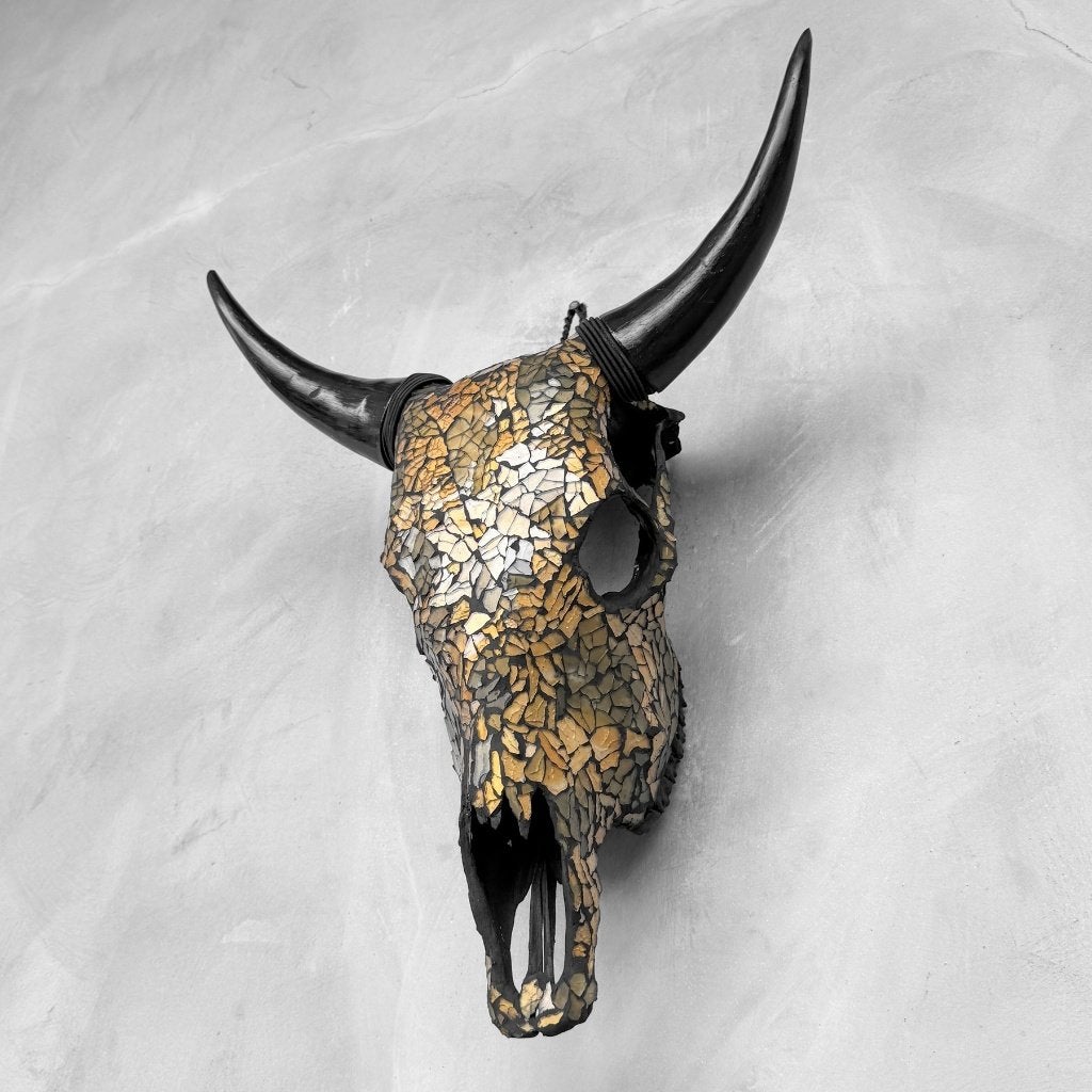 Prachtige koeienschedel, Huis en Inrichting, Wandsculptuur, Nieuw, Goud, 45 cm
