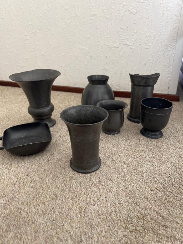 Antieke tinnen vazen en bekers - Set van 7, Antiek en Kunst, Antiek | Tin, Ophalen