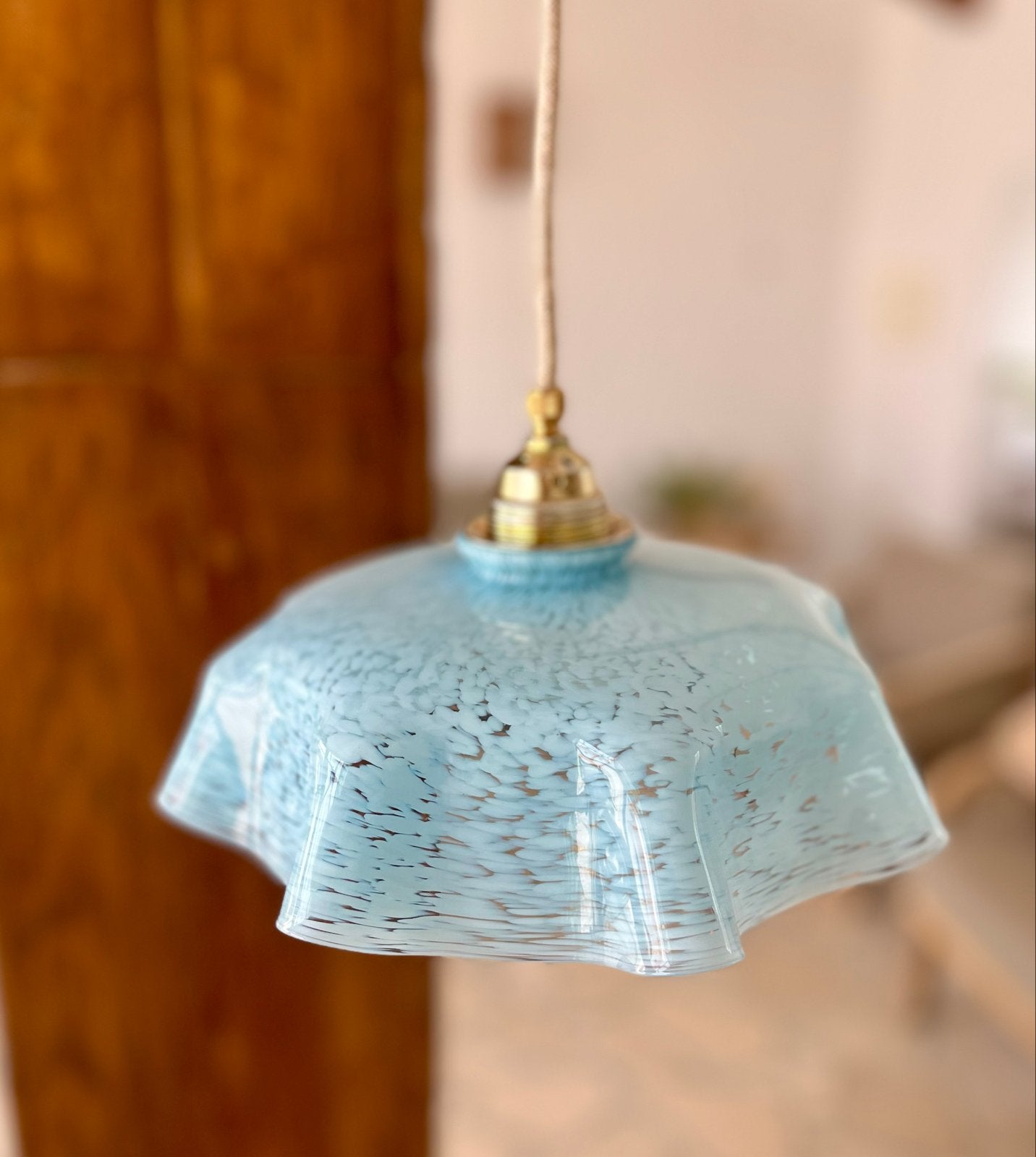 Set van 2 Vintage Franse Clichy Glas blauwe hanglampen, Ophalen of Verzenden