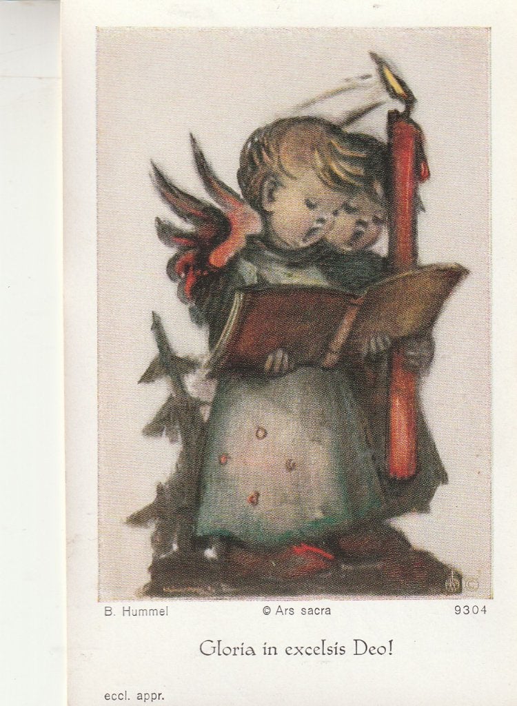 Vintage B. Hummel Kerst Prent - Engel met Kaars en Boek, Ophalen of Verzenden, Gebruikt, Kaart of Prent, Christendom | Katholiek