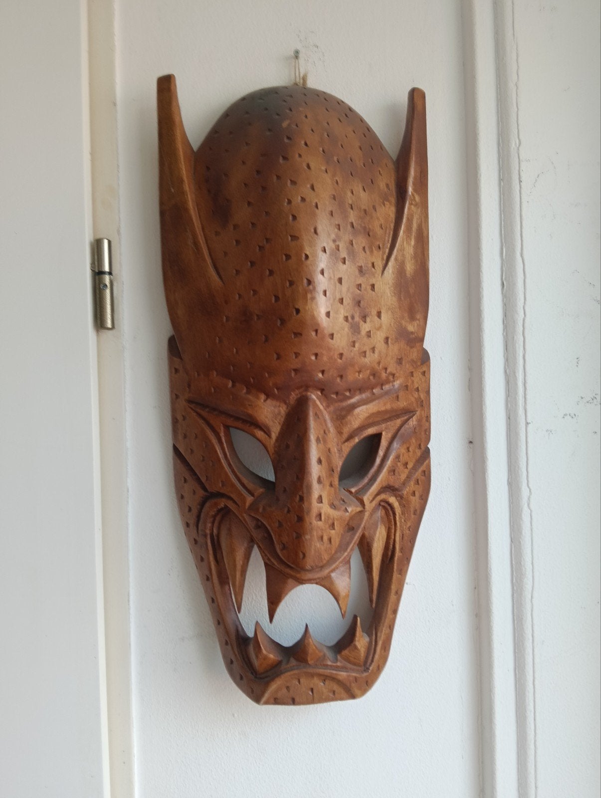 Houten Japans Oni Masker - Handgesneden, Ophalen of Verzenden