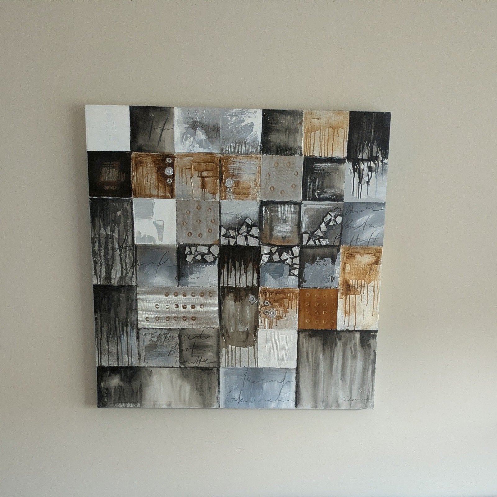 Abstract schilderij Maison Manon 100x100cm met textuur, Ophalen