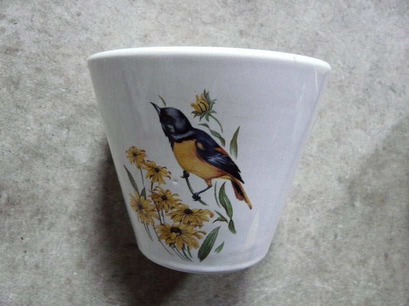 bloempot met opdruk vogel, Overige materialen, Rond, Ophalen of Verzenden, Minder dan 40 cm