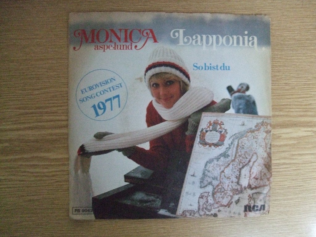 EUROVISION 1977   MONICA ASPERLUND    LAPPONIA / SO BIST DU, 7 inch, Ophalen of Verzenden, Zo goed als nieuw, Pop
