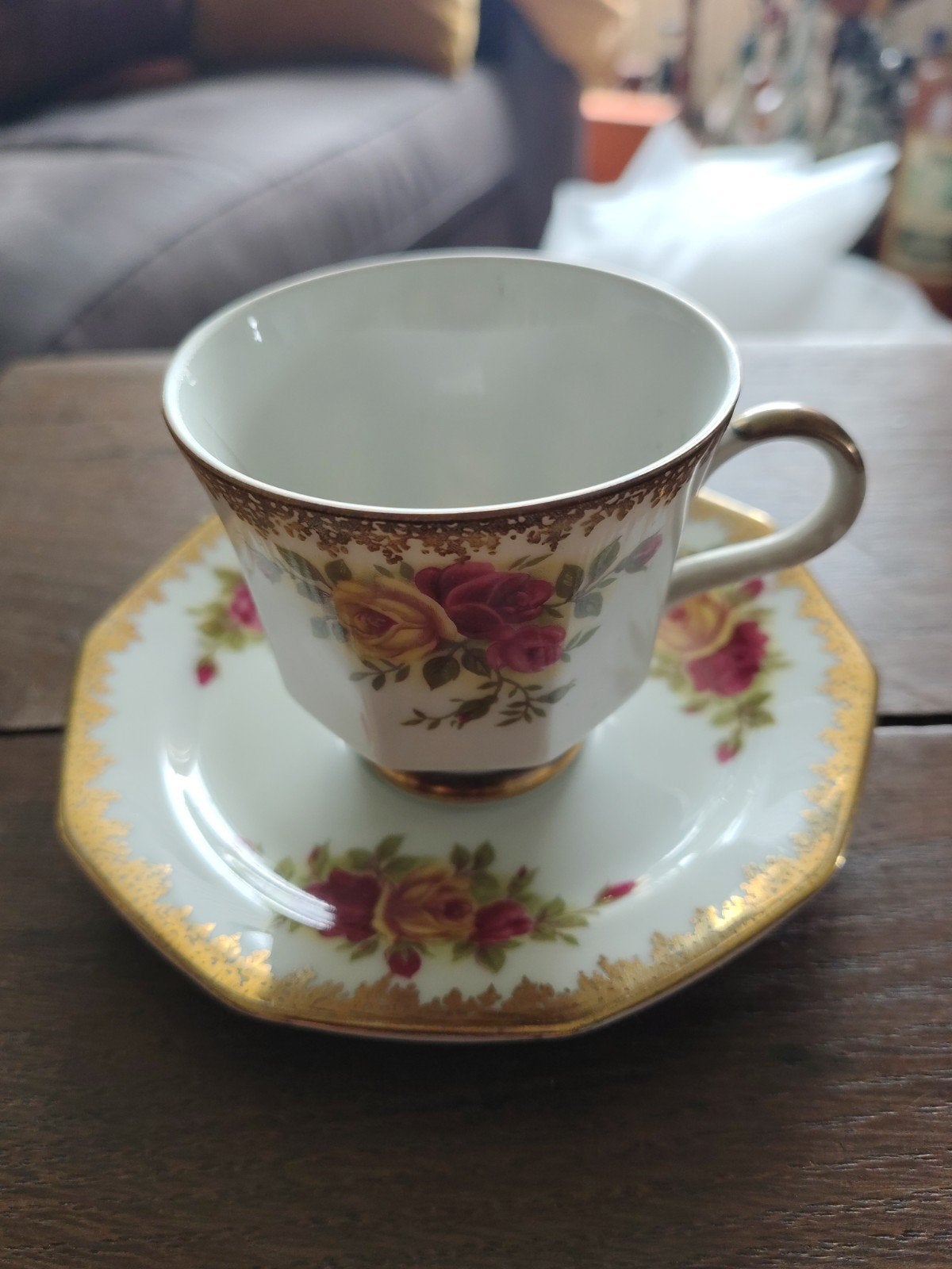Vintage Kop en Schotel - Winterling Bavaria Rozen & Goud, Antiek en Kunst, Ophalen of Verzenden