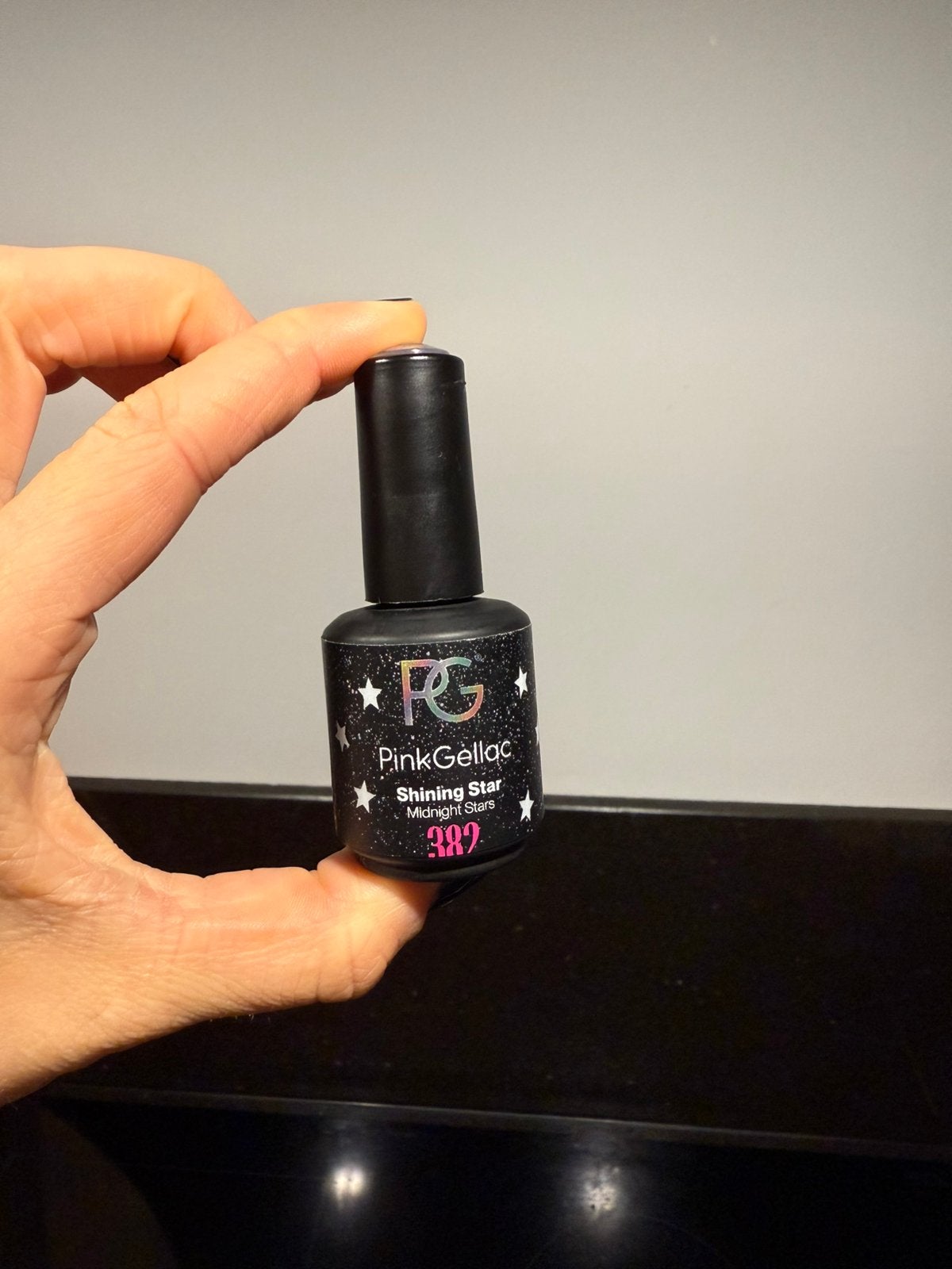 Pink gellac 382 shining star midnight stars glitter nagellak, Ophalen of Verzenden, Zo goed als nieuw, Zwart, Handen en Nagels