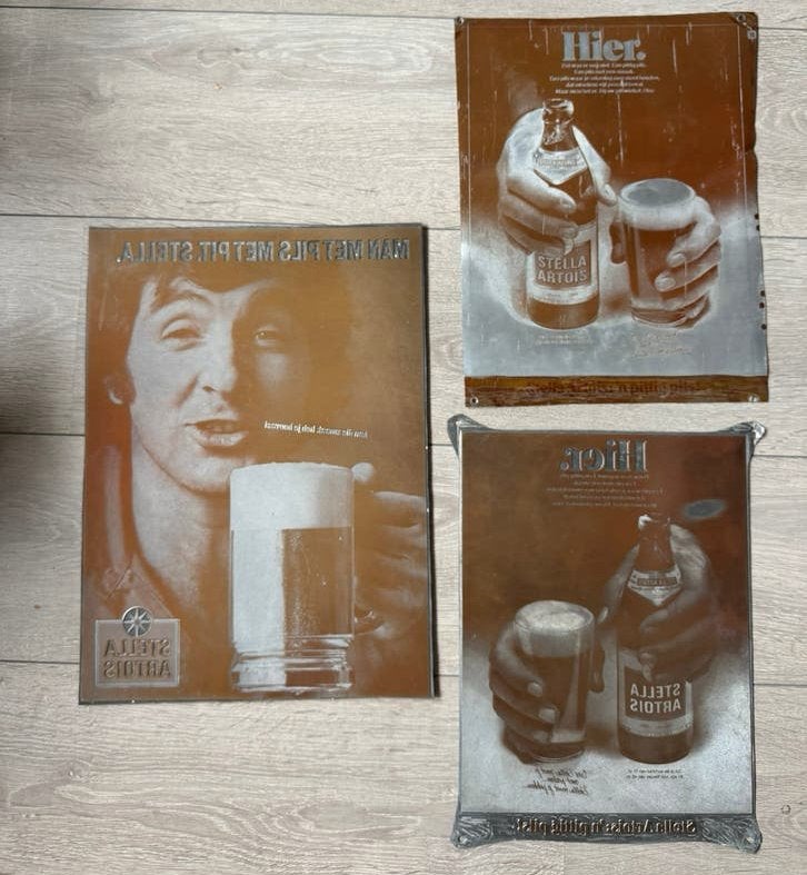 Zeldzame originele Stella Artois drukplaten clichés vintage, Ophalen of Verzenden, Zo goed als nieuw, Overige typen, Stella Artois