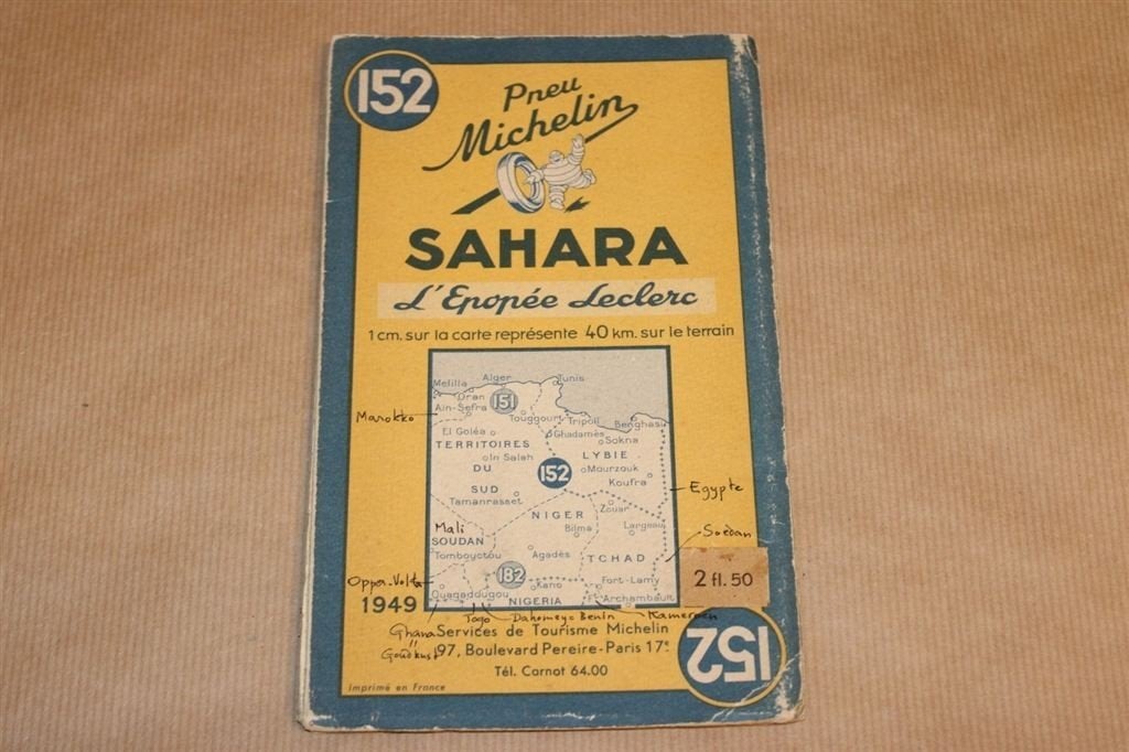Oude Michelin kaart van de Sahara - 1949, Gelezen, Frankrijk, Ophalen of Verzenden, Landkaart