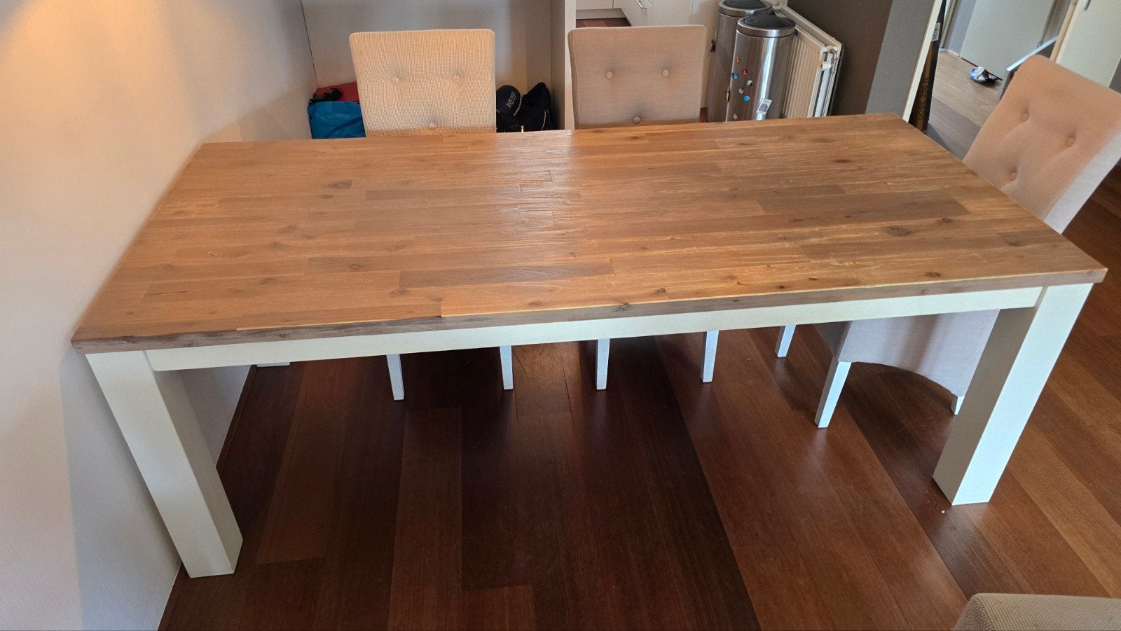 Massief houten eettafel 220x100 cm, Ophalen, Gebruikt, 100 tot 150 cm, 200 cm of meer